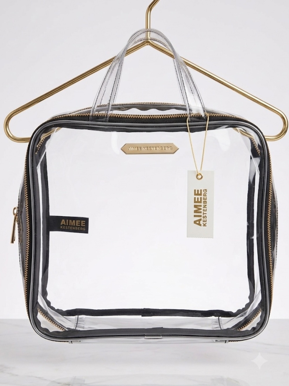 Aimee Kestenberg Clear Cosmetic Case with Black Trim and Gold Hardware